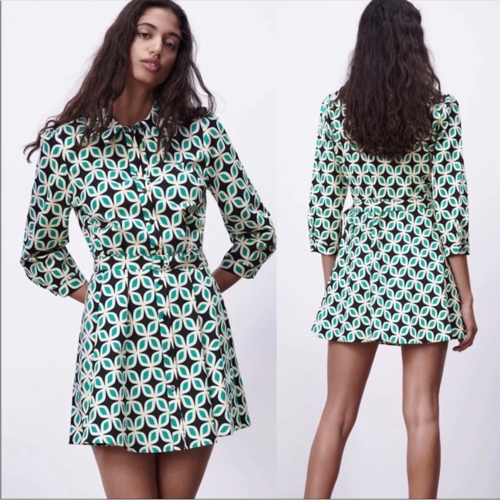 Zara NWT Nelly Button Down Patterned Dress